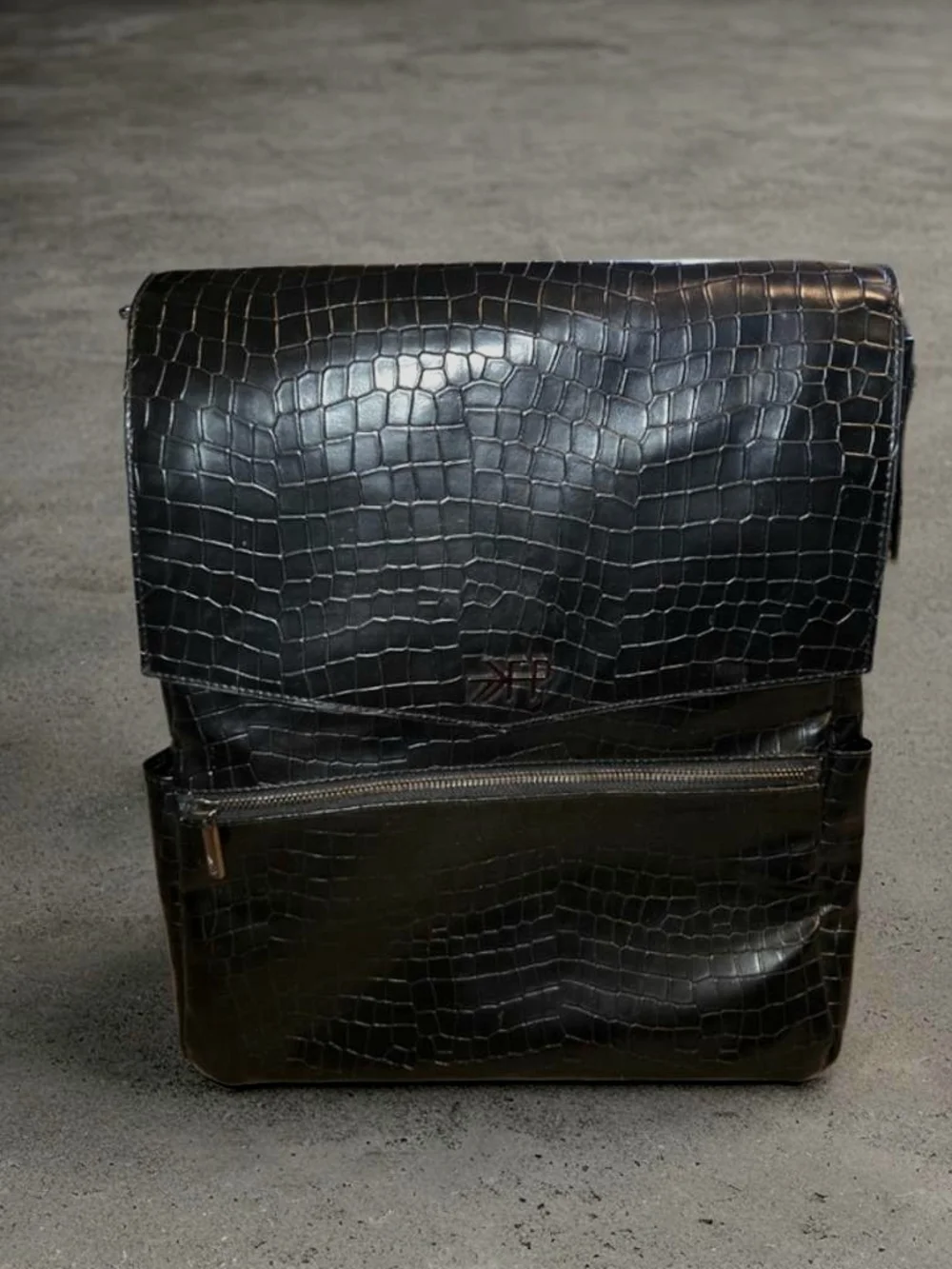 Freshly Picked Black Croc-Embossed Leather Backpack/Diaper Bag